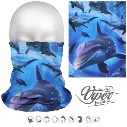 [MF-261] MF-261 Multifunktionstuch - 9 in 1 - Multifunktionstücher Wale, Delphine blau, weiss, grau
