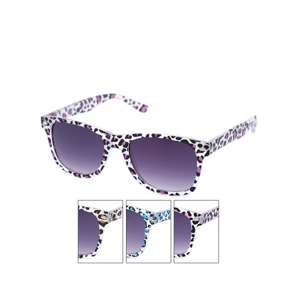 [V-1411] V-1411 Retro Vintage Nerd Blues VIPER Damen und Herren Sonnenbrille Leopardenmuster weiss mit farbigem Muster