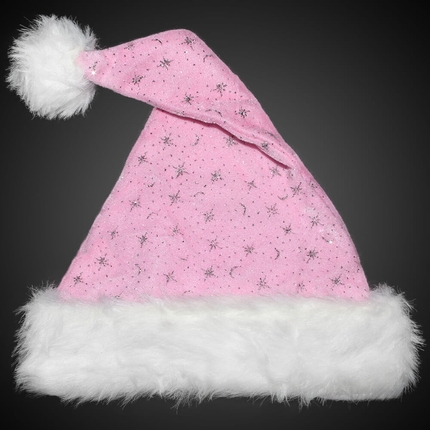 [WM-04] WM-04 Weihnachtsmützen Nikolausmützen rosa mit dickem Pelzrand und Glitzer
