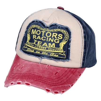 [CAP-205] Cap-205 Vintage Retro Distressed Trucker Cap weiss rot blau Motors Racing Team One Size Fits all