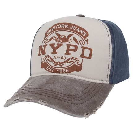 [CAP-224] CAP-224 Vintage Retro Distressed Trucker Cap grau weiss blau NYPD One Size Fits all