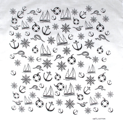 [BA-252] BA-252 Bandana Kopftuch Halstuch weiß Anker Segelboote maritim ca. 54 x 54 cm
