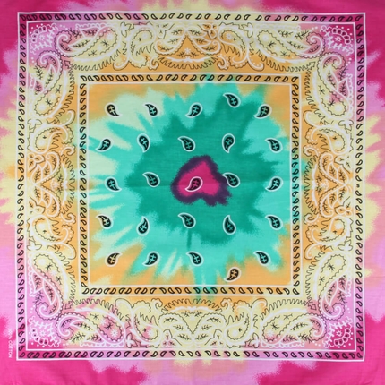 [BA-266] BA-266 Bandana Kopftuch Halstuch pink rosa gelb grün Paisley Blüten floral ca. 54 x 54 cm