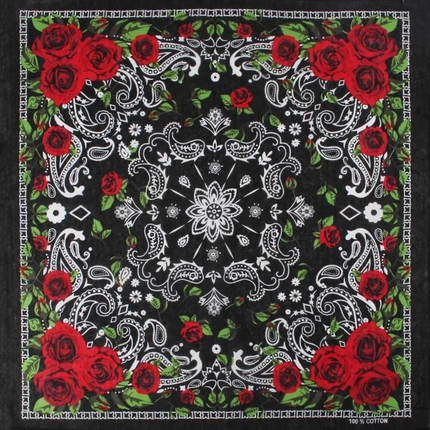 [BA-290] BA-290 Bandana Kopftuch Halstuch Paisley schwarz rote rosen ca. 54 x 54 cm