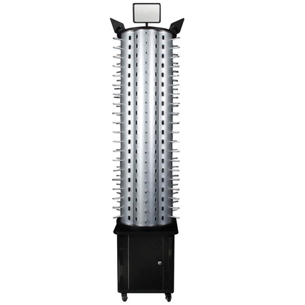 [D-23] D-23 POS Display Ständer Anzahl Halter: 120 Brillenhalter mit Aufbewahrungsschrank im Sockel und 3 Spiegeln auf Rollen Größe: ca. 184 cm x 50 cm