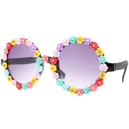 [F-087] F-087 Funbrille Partybrille Form rund mit bunten Blumen am Rand
