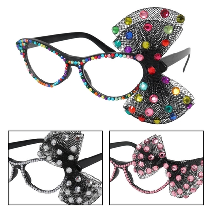 [F-088] F-088 Funbrille Partybrille mit Glas mit Rainbow Strasssteinen am Rahmen