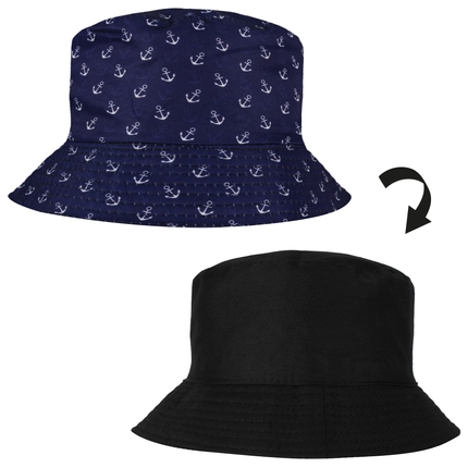 [SOH-030] SOH-030 Bucket Hat Wendehut Fischerhut Anglerhut Motiv: kleine Anker Maritim