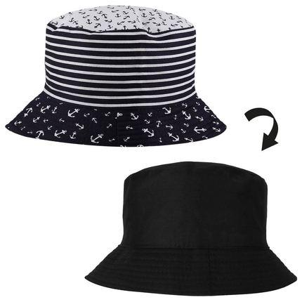 [SOH-031] SOH-031 Bucket Hat Wendehut Fischerhut Anglerhut Motiv: maritim Anker aus Baumwolle