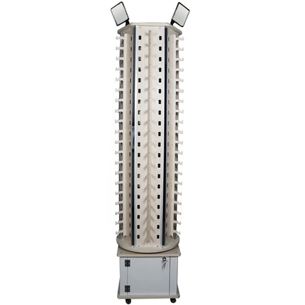 [D-24] D-24 POS Display Ständer Anzahl Halter: 120 Brillenhalter mit Aufbewahrungsschrank im Sockel und 3 Spiegeln auf Rollen Größe: ca. 184 cm x 50 cm