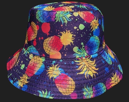 [SOH-052] SOH-052 Bucket Hat Wendehut Fischerhut Anglerhut Motiv: Ananas rainbow