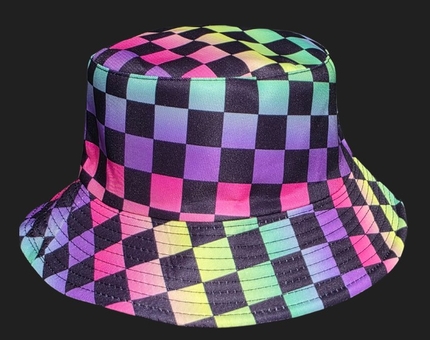 [SOH-056] SOH-056 Bucket Hat Wendehut Fischerhut Anglerhut Motiv: Karo psychodelisch