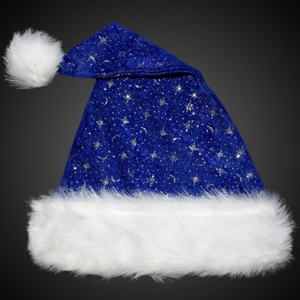 [WM-02] WM-02 Weihnachtsmützen Nikolausmützen blau mit Pelzrand und Glitzer