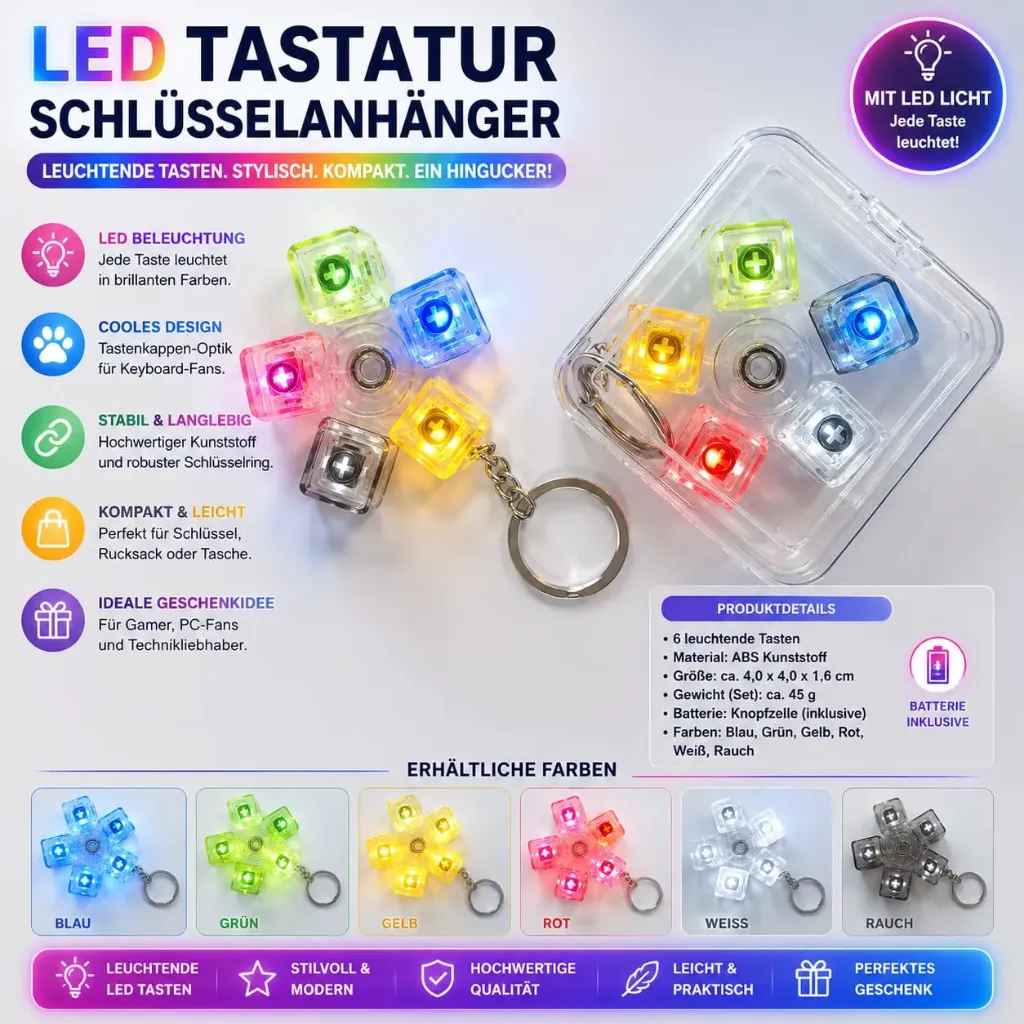 [SA-1009] LED Schlüsselanhänger 5-er Tastatur bunt mit Licht zum drehen