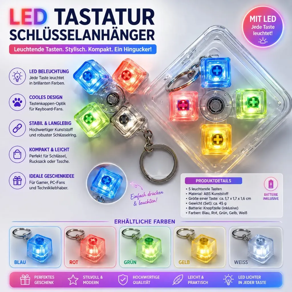 [SA-1010] LED Schlüsselanhänger 4-er Tastatur bunt mit Licht zum drehen