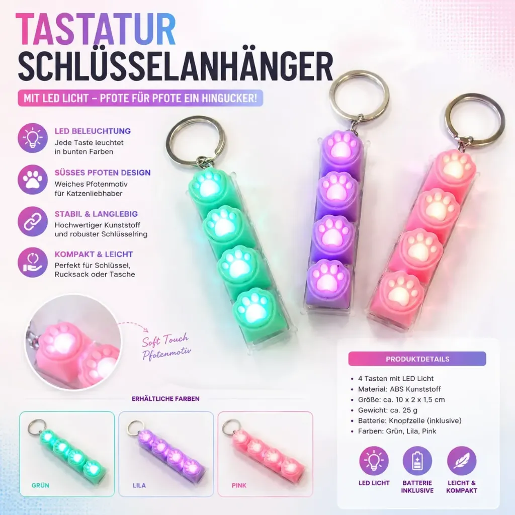 [SA-1003] LED Schlüsselanhänger 4-er Tastatur bunt mit Licht mit Tatzen