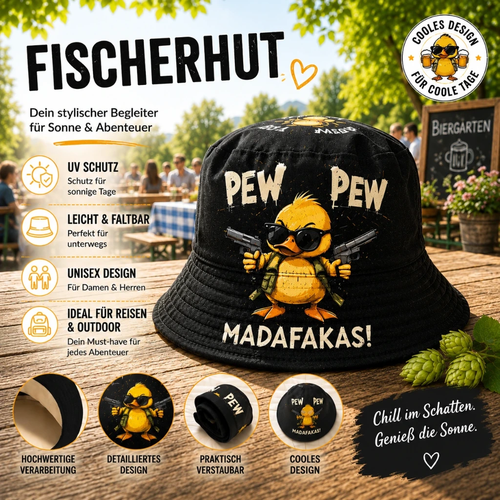 SOH-212 Bucket Hat Wendehut Fischerhut Anglerhut Motiv: PEW PEW schwarz