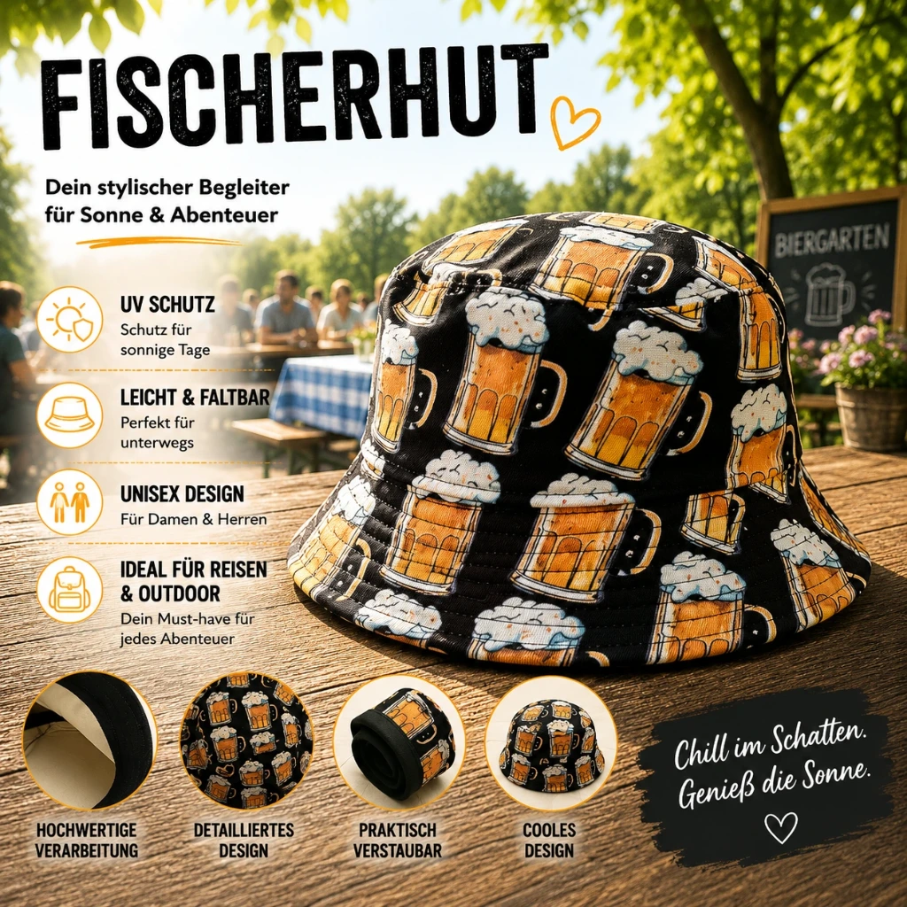 [SOH-422] SOH-422 Bucket Hat Wendehut Fischerhut Anglerhut Motiv: Bierkrüge