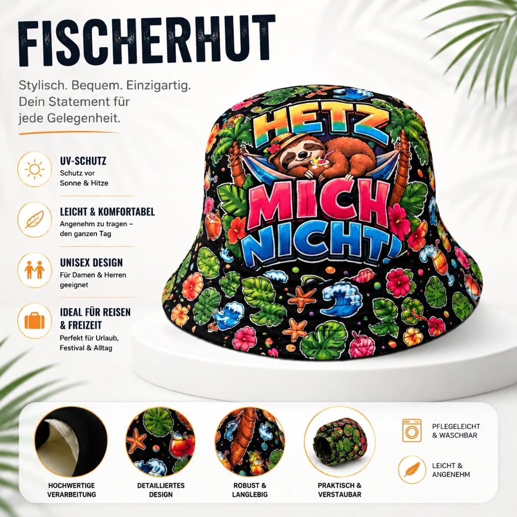 [SOH-406] SOH-406 Bucket Hat Wendehut Fischerhut Anglerhut Motiv: Faultier