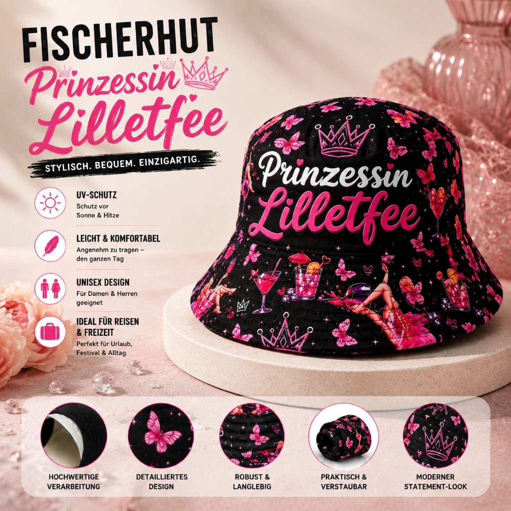 [SOH-407] SOH-407 Bucket Hat Wendehut Fischerhut Anglerhut Motiv: Prinzessin Lilletfee
