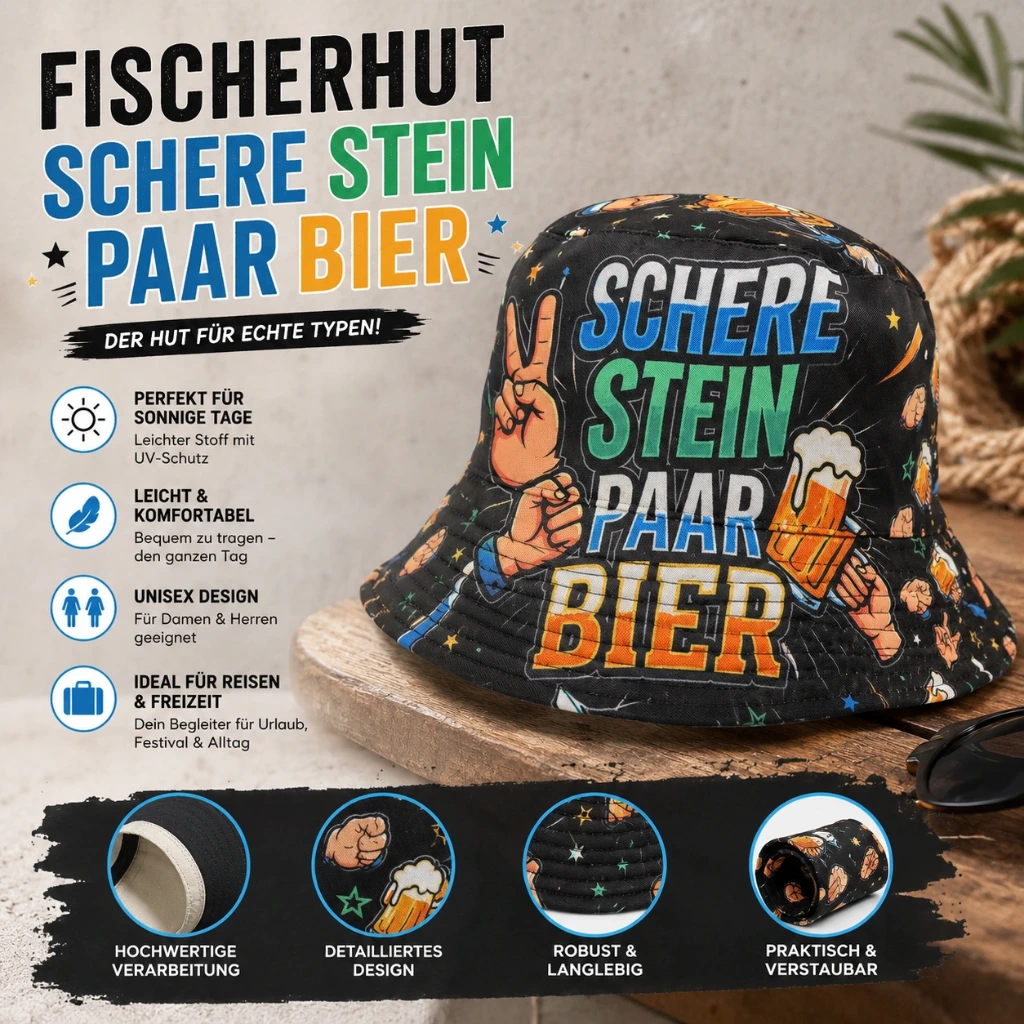 [SOH-408] SOH-408 Bucket Hat Wendehut Fischerhut Anglerhut Motiv: Schere Stein Paar Bier