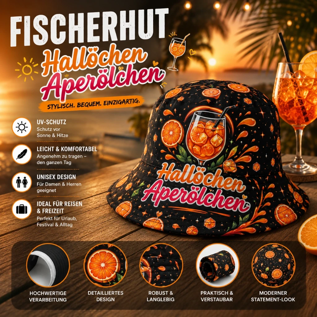 [SOH-409] SOH-409 Bucket Hat Wendehut Fischerhut Anglerhut Motiv: Hallöchen Aperölchen