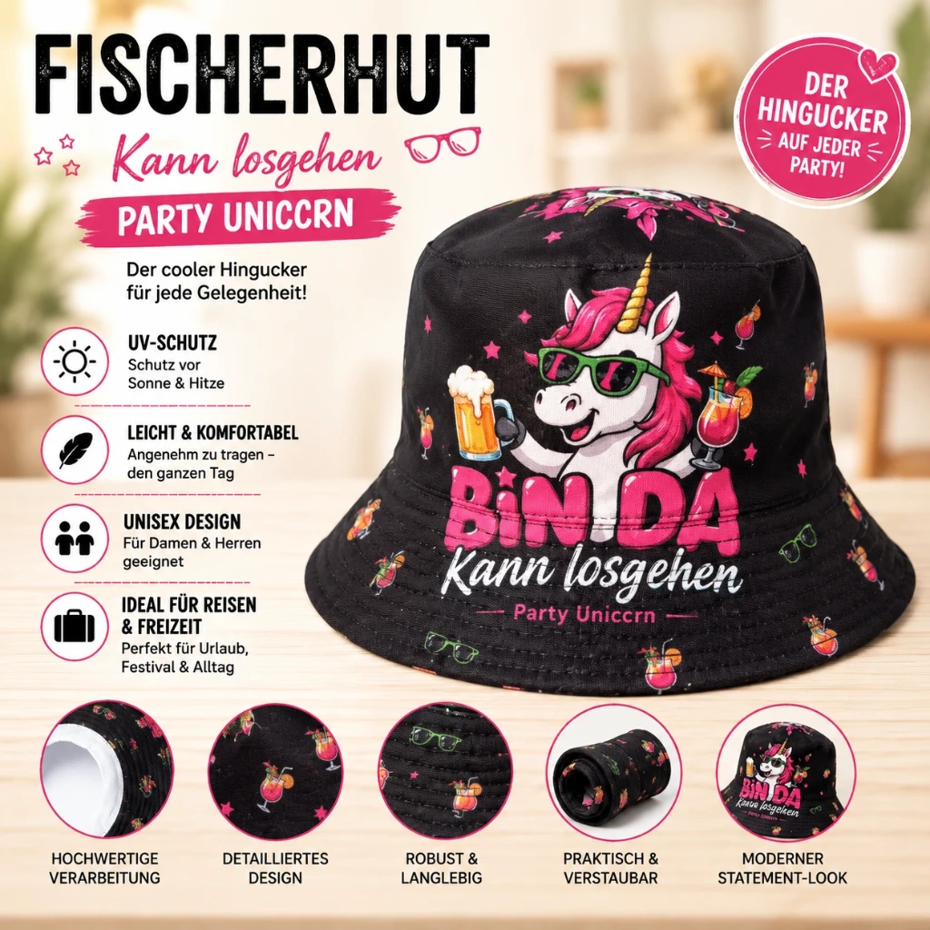 [SOH-411] SOH-411 Bucket Hat Wendehut Fischerhut Anglerhut Motiv: Einhorn
