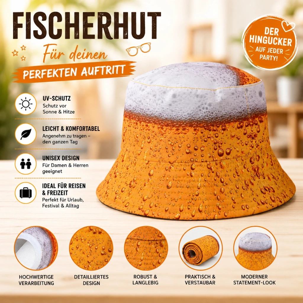 [SOH-412] SOH-412 Bucket Hat Wendehut Fischerhut Anglerhut Motiv: Bierschaum
