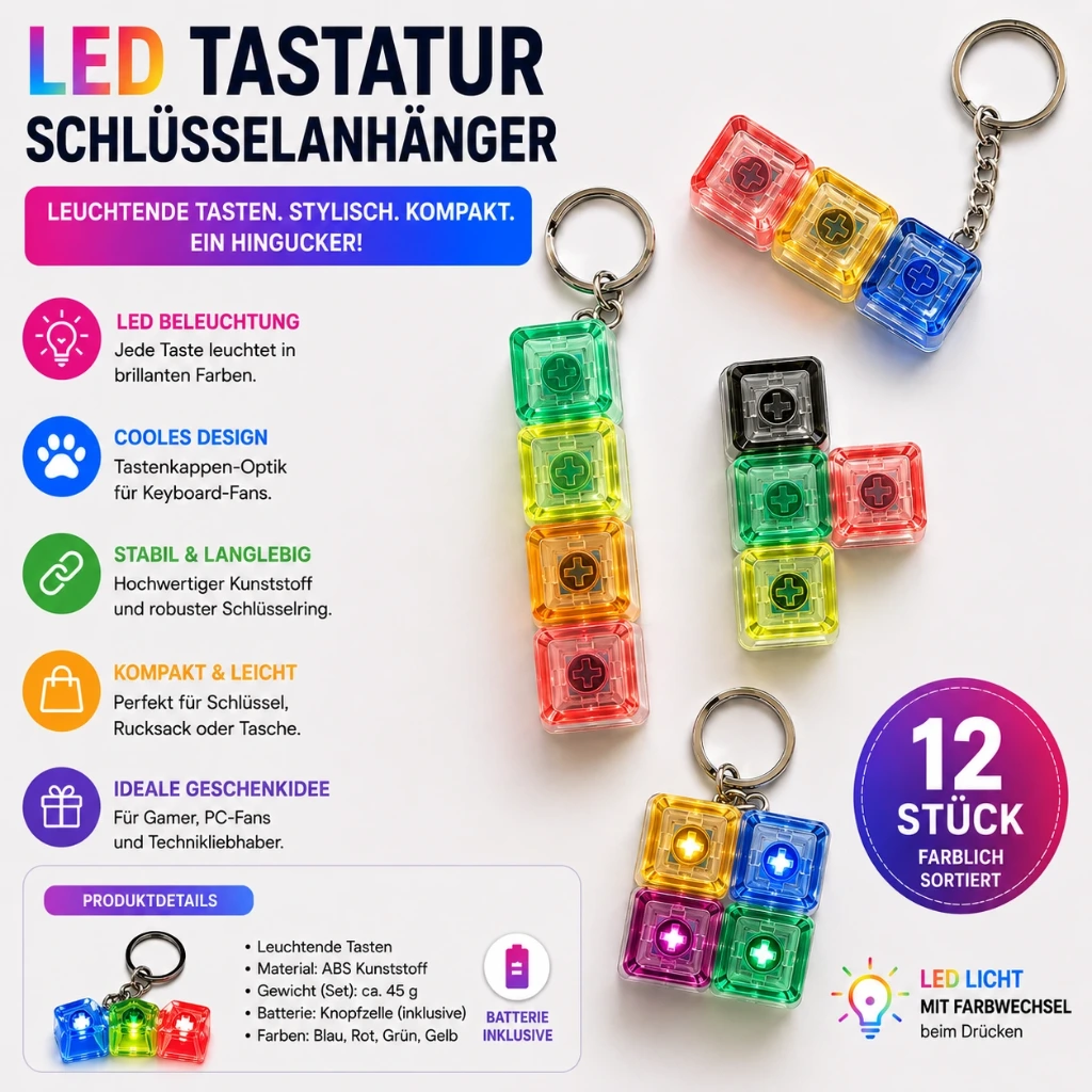 [SA-1001] LED Schlüsselanhänger 4-er Tastatur bunt mit Licht