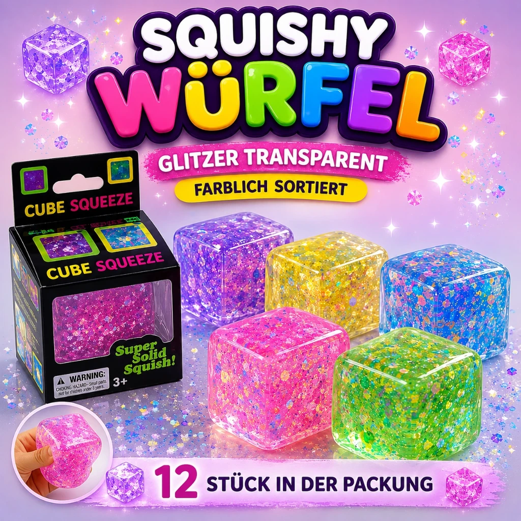 [SQD-133] Squishy Würfel transparent glitzer