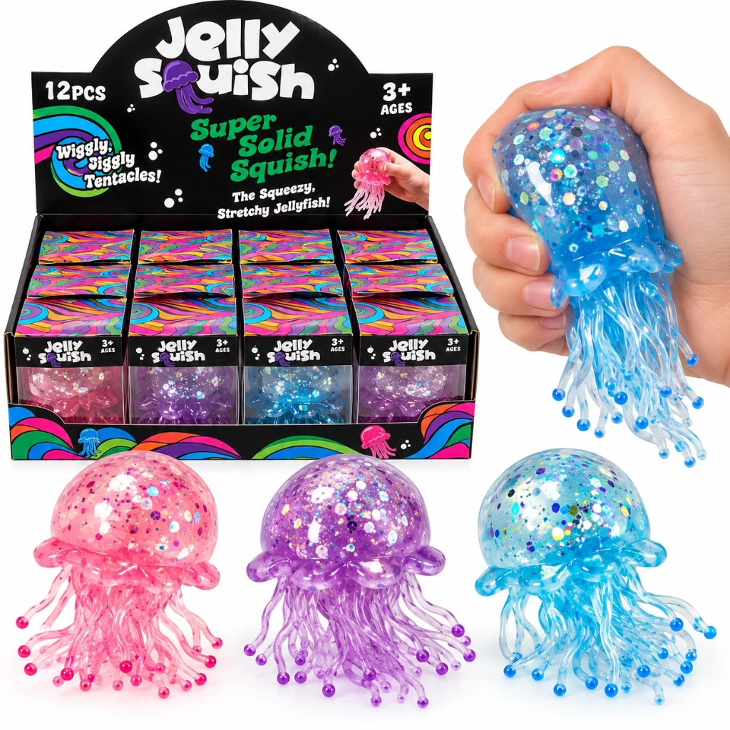[SQD-104] SQD-104 XXL Squishy Qualle mit Glitzer – 12 Stück im Display – farblich sortiert