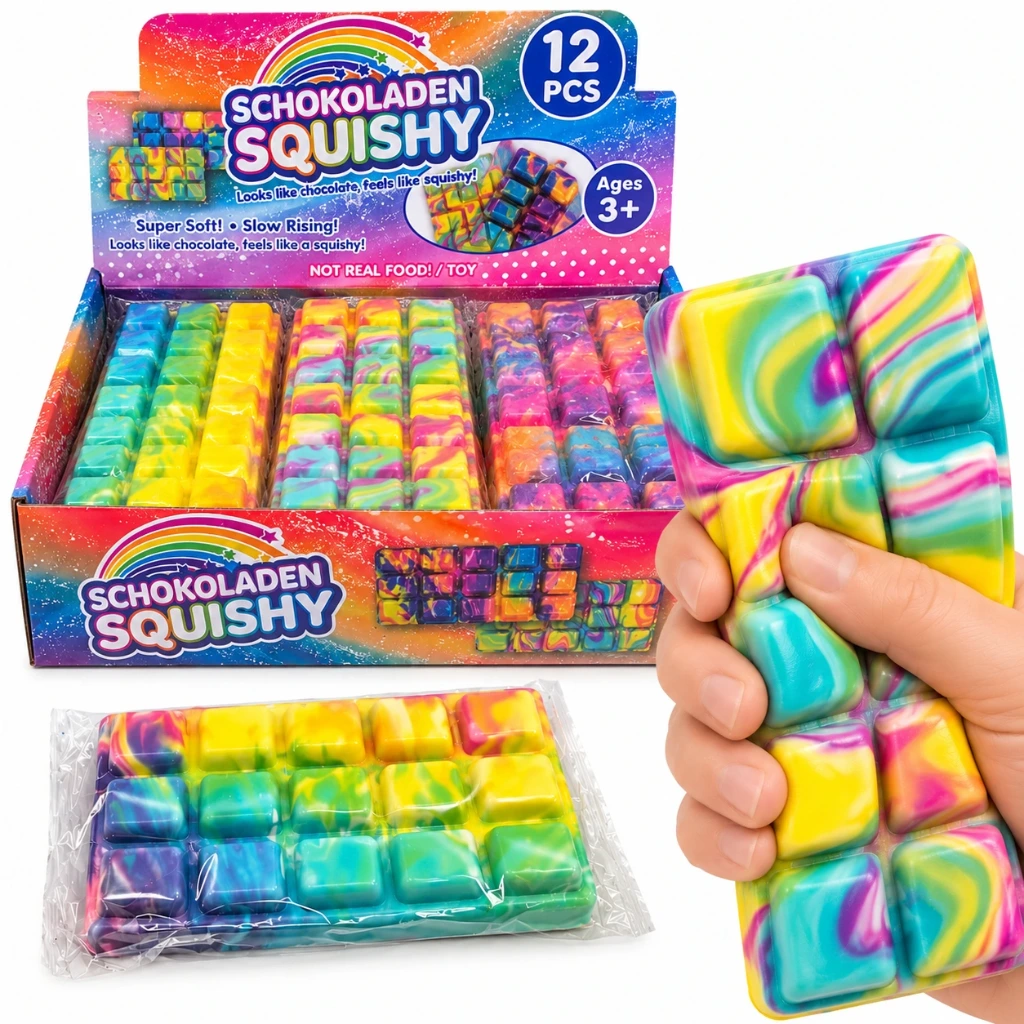 [SQD-139] 12er Set Squishy Schokotafeln – Superweiches Anti-Stress Spielzeug mit Memory-Schaum