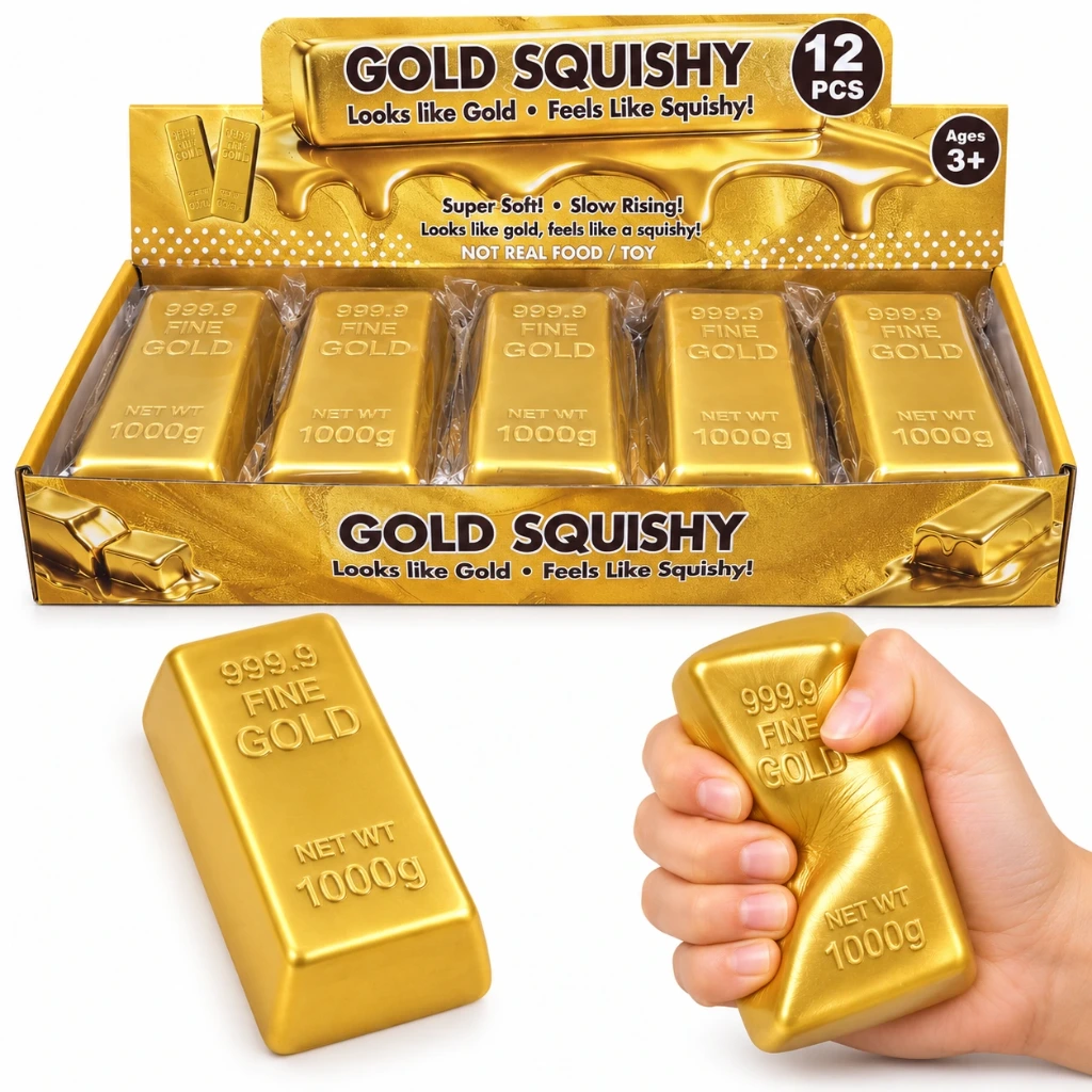 [SQD-146] SQD-146 Squishy Goldbarren – 12er Set, superweich mit Memory-Schaum