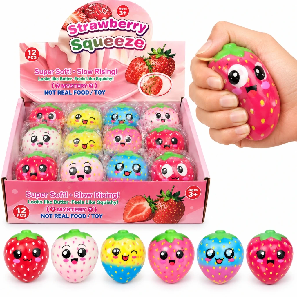 [SQD-147] Erdbeer Squishys aus Memory-Schaum – Bunte Kawaii Anti-Stress Spielzeuge, farblich sortiert
