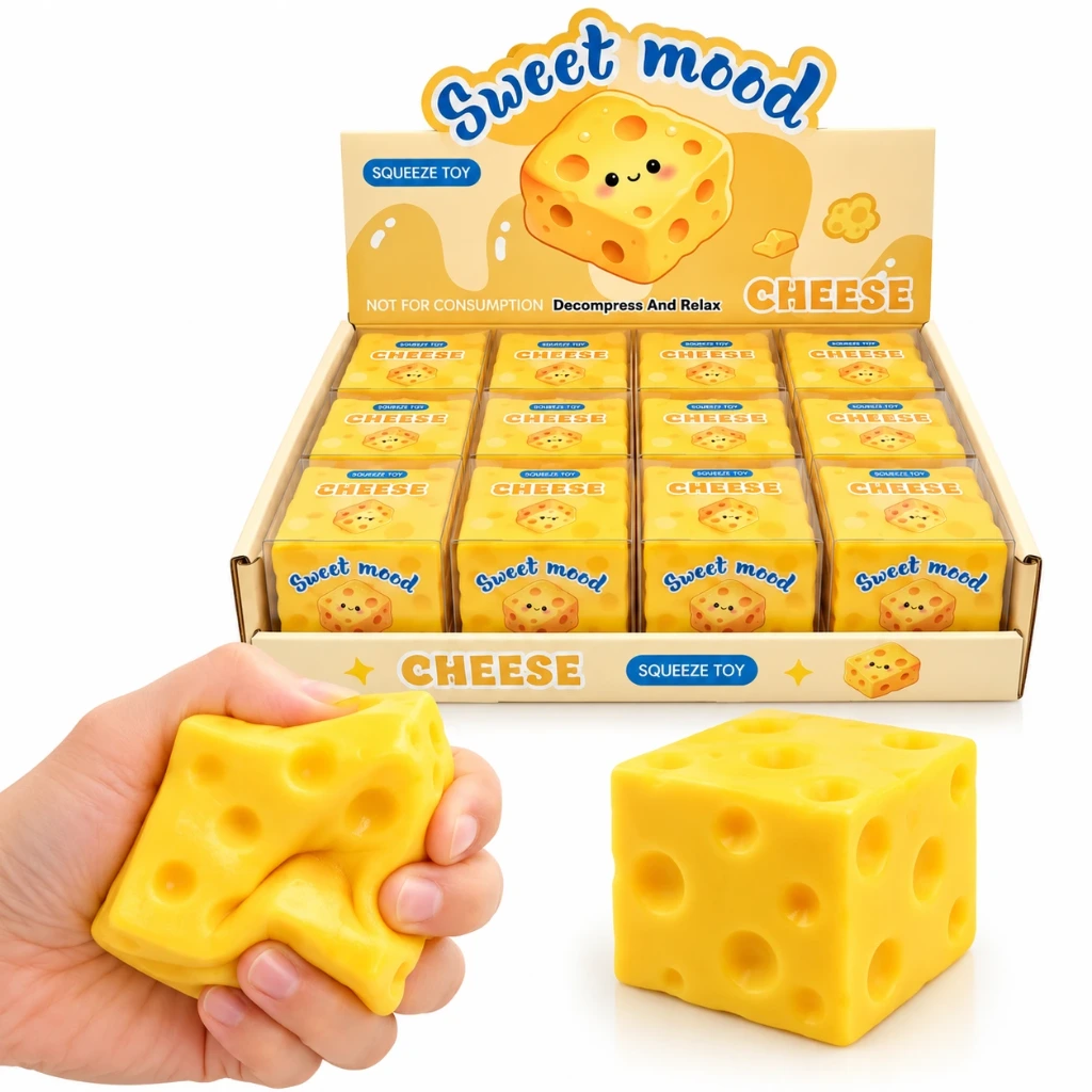 [SQD-149] Cheese Squishy Squeeze Toy – Memory-Schaum mit Crunchy-Füllung & Kokosöl – 12 Stück