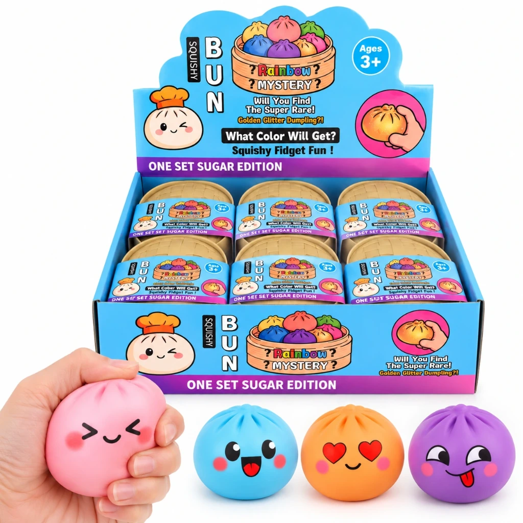 SQD-148A Mini-Dumpling-Squishys mit Memory-Schaum – 3 Stück im Dampftopf – 12er Display
