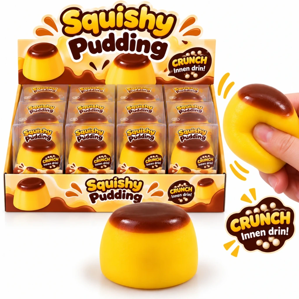 [SQD-152] SQD-152 Pudding Squishy – 12er Display mit Crunchy-Füllung & Crunchy Sound – Anti-Stress Squeeze Toy