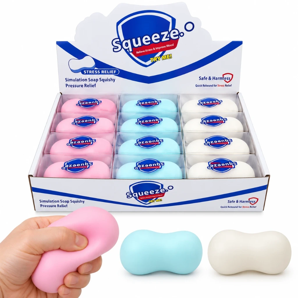 [SQD-154] Squishy Seife – Crunchy Squeeze Toy mit Sound – 12er Display, farblich sortiert