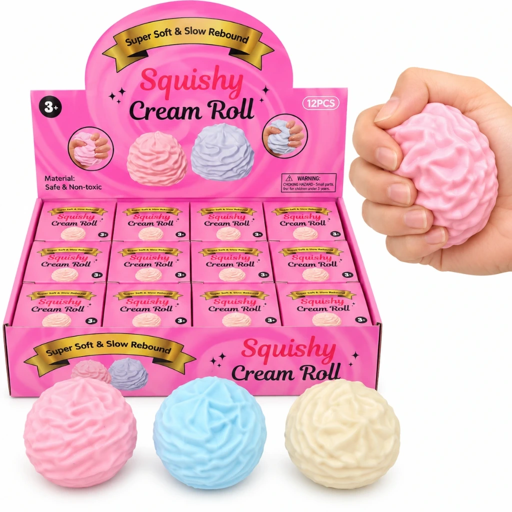 [SQD-162A] Squishy Cream Roll 12er-Set – Softer Quetschspaß in Pastellfarben