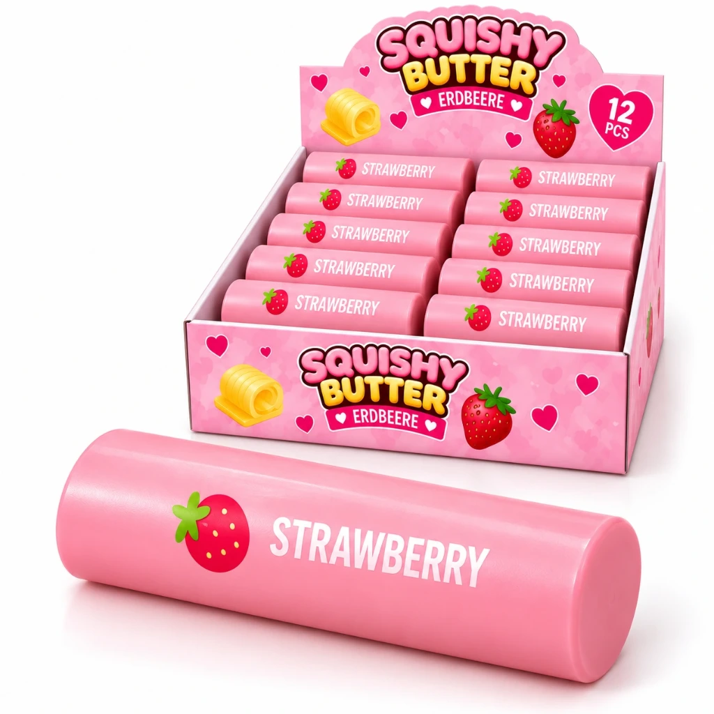 [SQD-159] SQD-159 Squishy Butter Erdbeere rund – 12er-Set aus weichem Memory-Schaum
