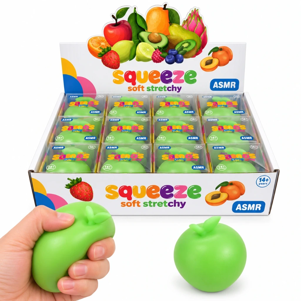 [SQD-181] SQD-181 Grüner Apfel-Squishy mit Crunchy-Effekt – 12 Stück im Display