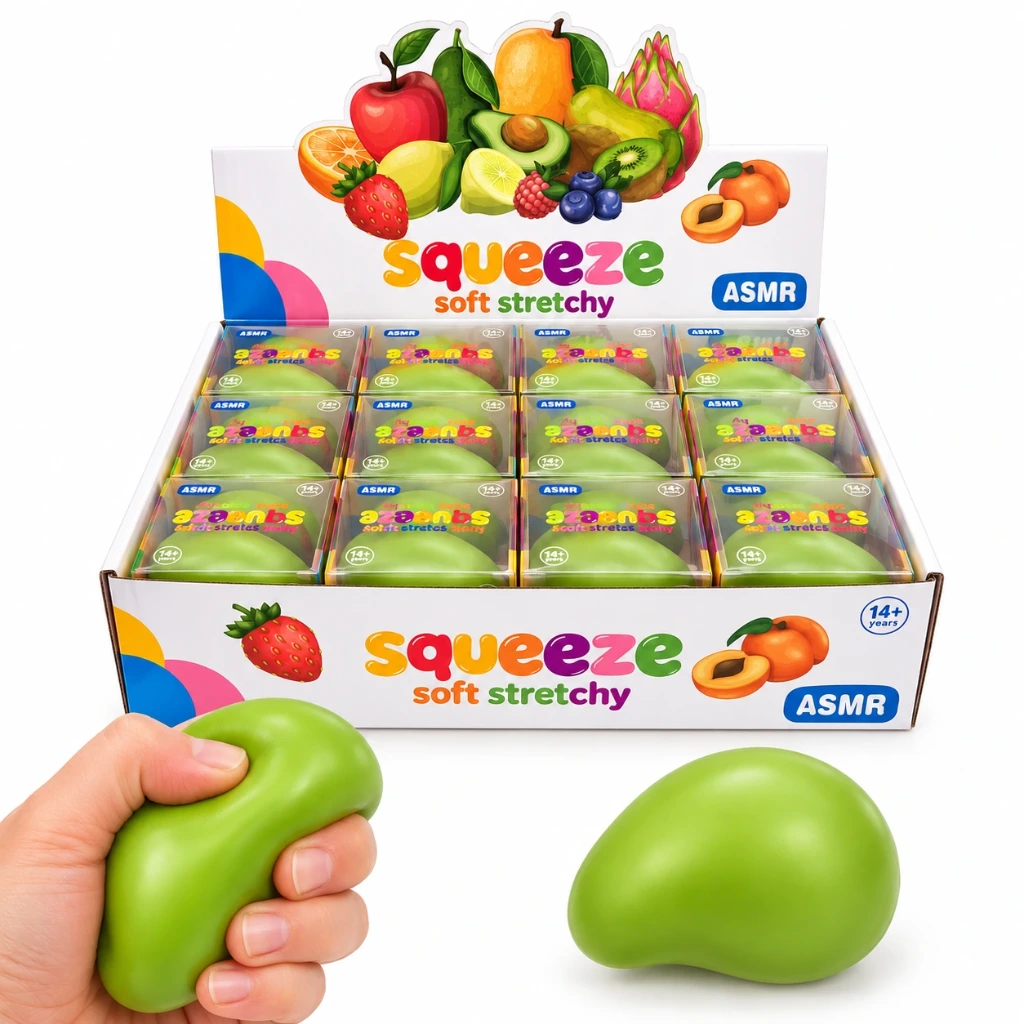[SQD-148] SQD-148 Grüner Mango-Squishy mit Crunchy-Effekt – 12 Stück im Display