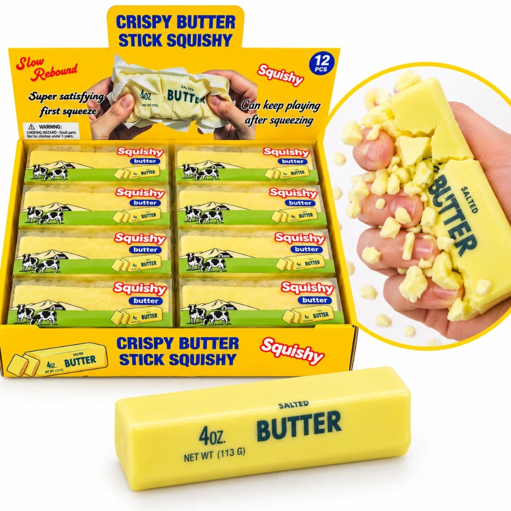 [SQD-201] SQD-201 Butter Squishy Gelb – Crunchy außen & weich innen – 12 Stück im Display