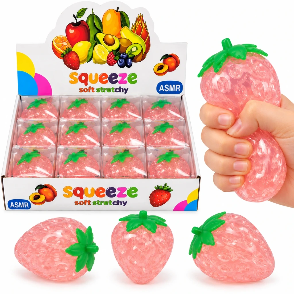 [SQD-206P] SQD-206P Squishy Erdbeere rosa – 12 Stück im Display – Vaseline-Füllung