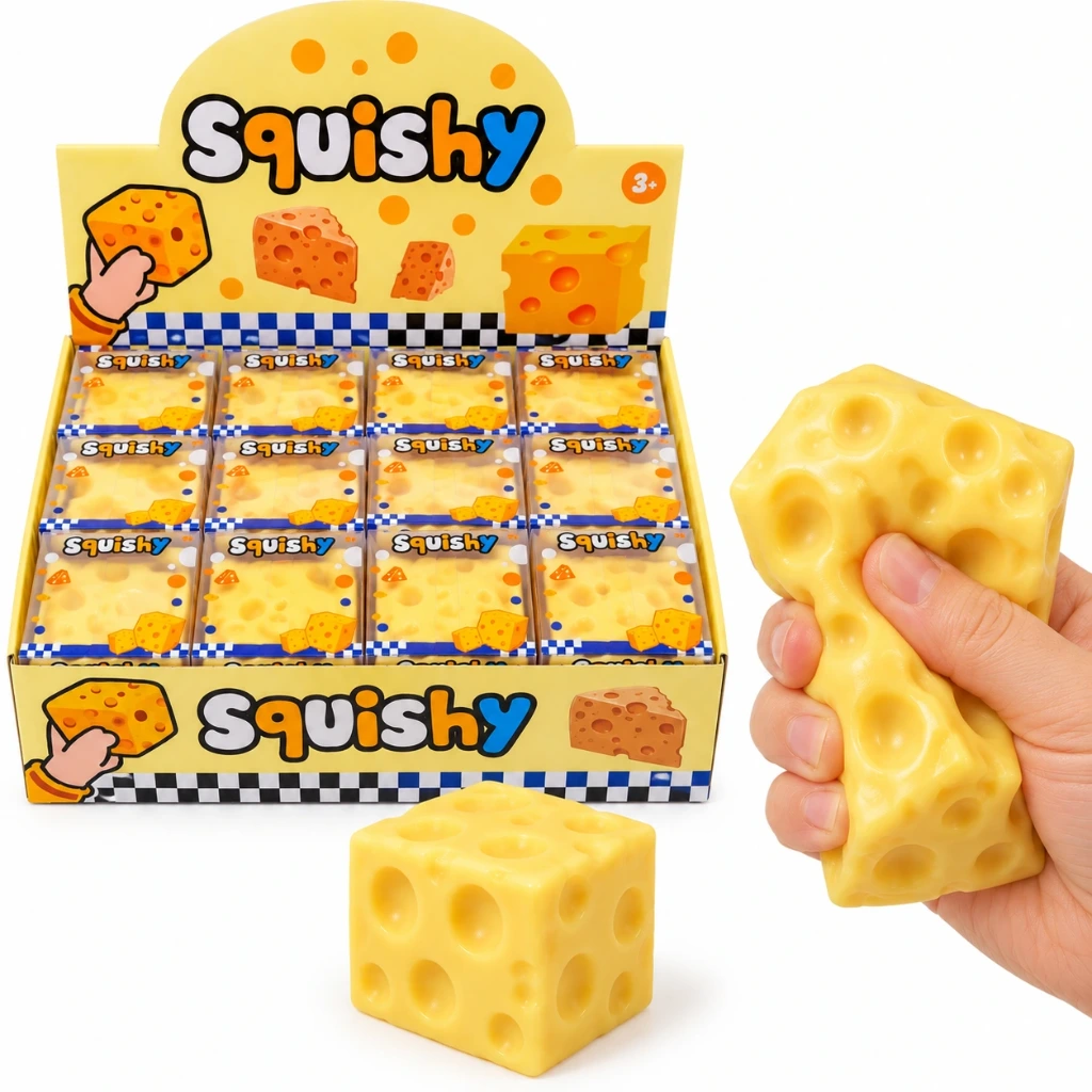 [SQD-210] SQD-210 Squishy Käse – 12 Stück im Display – mit Vaseline-Füllung