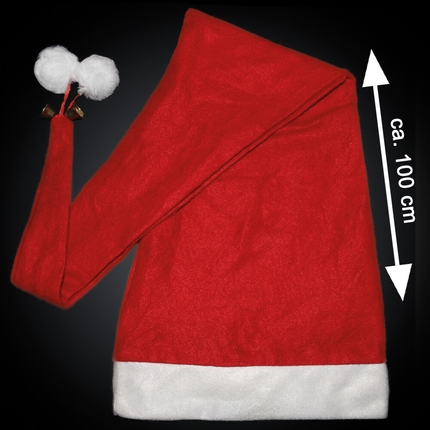 [WM-06] WM-06 Weihnachtsmützen Nikolausmützen rot ca. 100 cm lang, 2 Bommel und Glöckchen