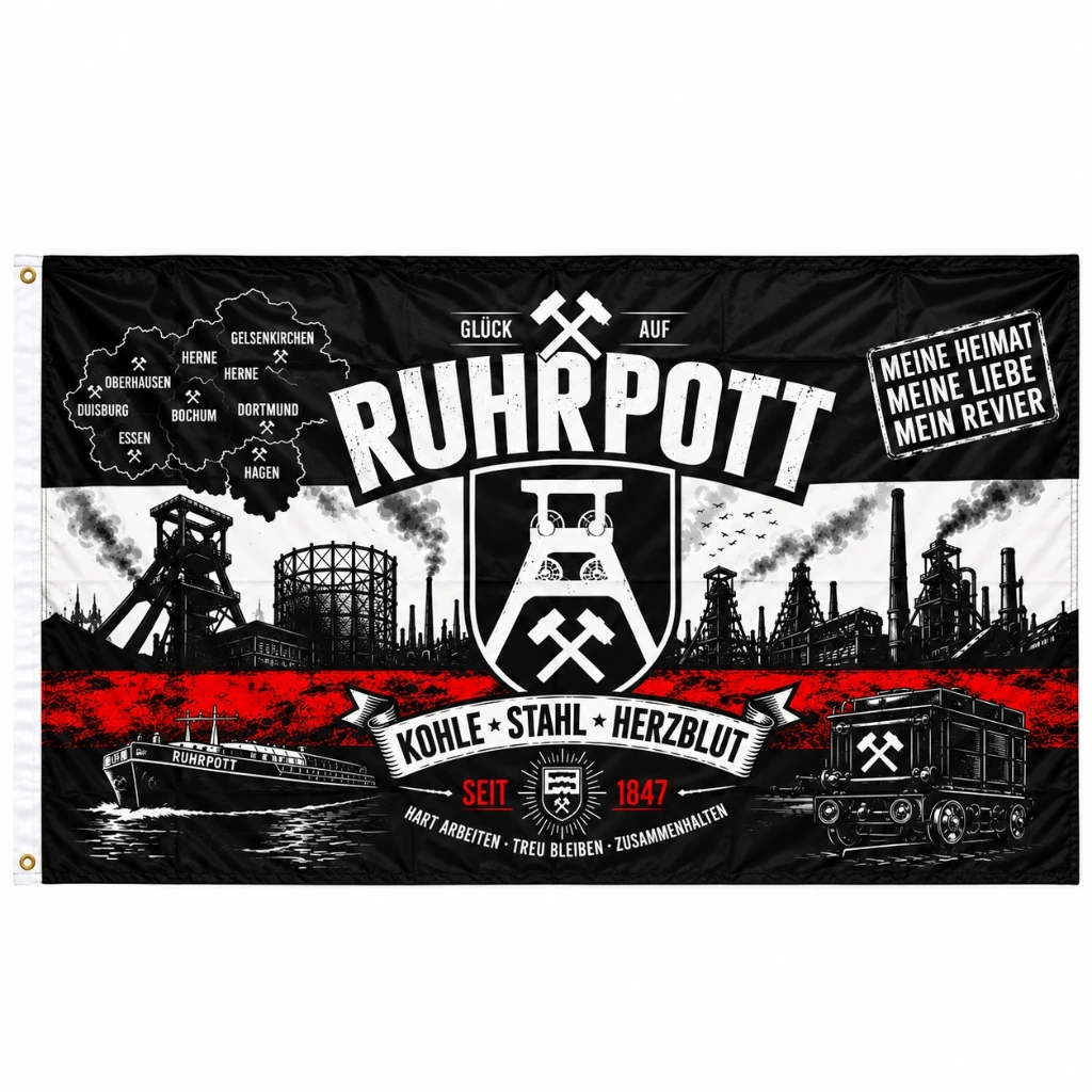 [FL-006] FL-006 Flagge RUHRPOTT – 150 × 90 cm – mit 2 Ösen – zum Aufhängen – für Innen & Außen