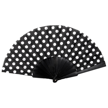 FAE-10 Fächer Faltfächer Windfächer schwarz weiß Punkte Länge ca. 23 cm, Spannweite ca. 43 cm