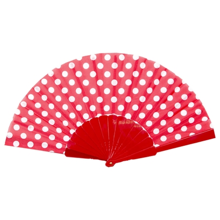 [FAE-14] FAE-14 Fächer Faltfächer Windfächer rot weiß Punkte Länge ca. 23 cm, Spannweite ca. 43 cm