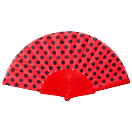 [FAE-15] FAE-15 Fächer Faltfächer Windfächer rot schwarz Punkte Länge ca. 23 cm, Spannweite ca. 43 cm